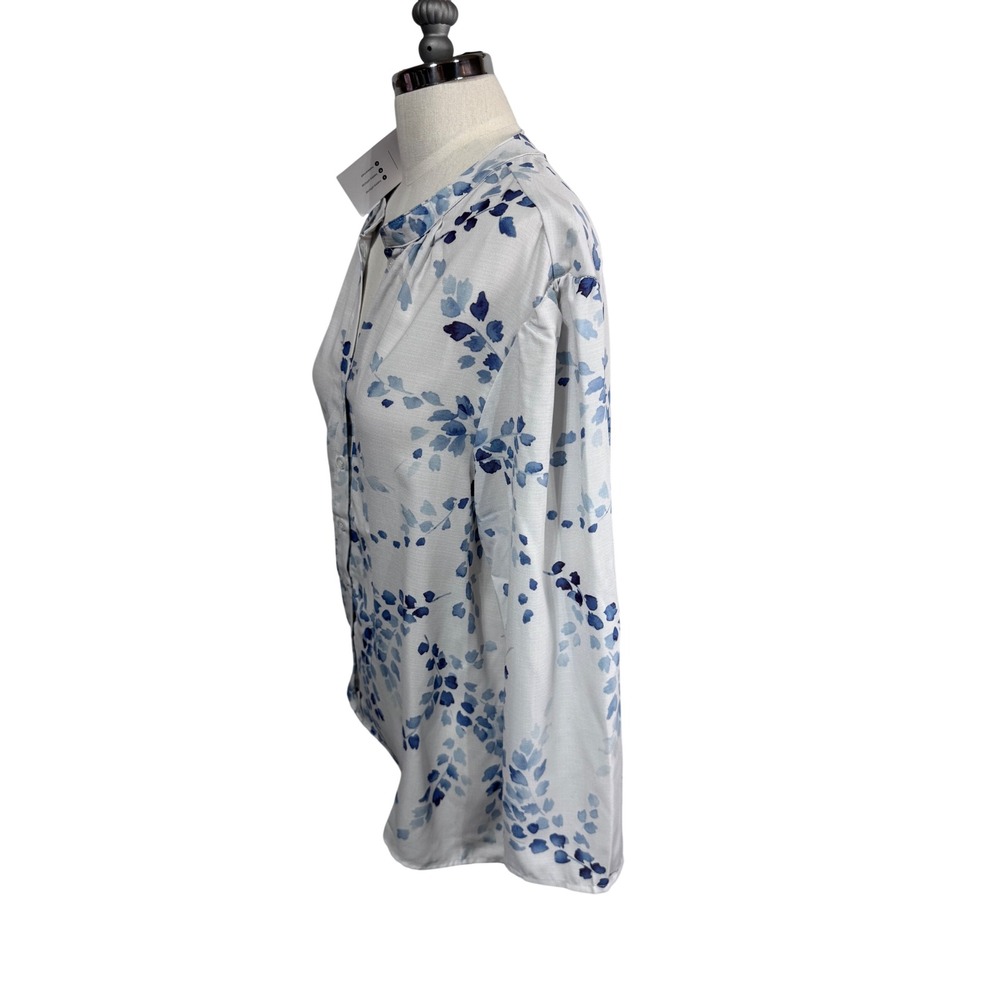 Hekka Women's Blue Floral Sheer Button Front‎ Blouse Long Sleeve Size M - Picture 7 of 8